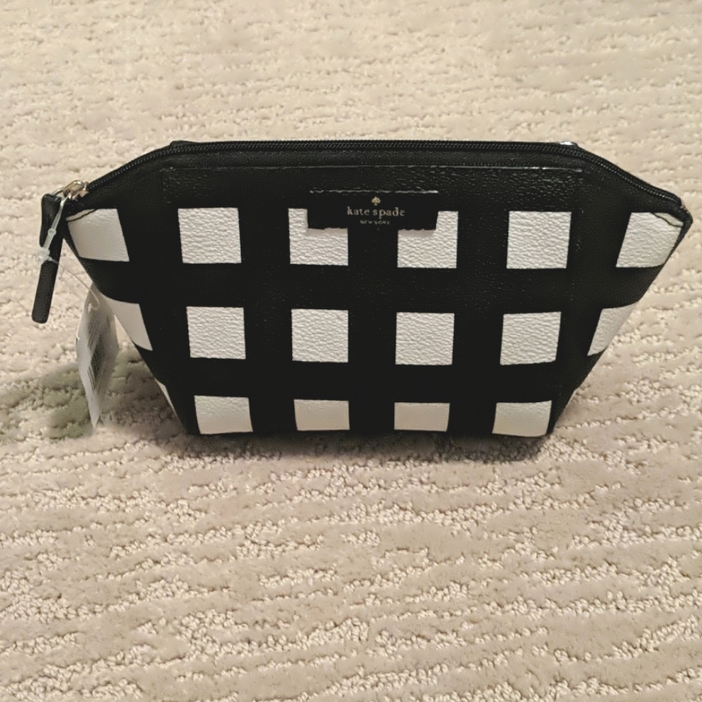 NWT Kate Spade Small Easy Check Makeup Bag Clutch